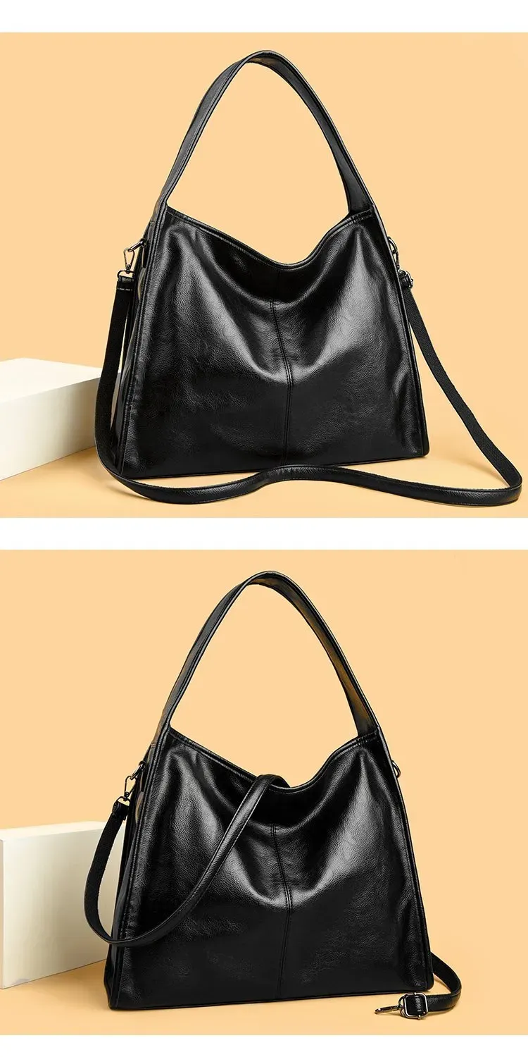 Tas Selempang Wanita Bahan PU Sintetis Polos Warna Hitam Model Hobo Tali Panjang Harga Grosir