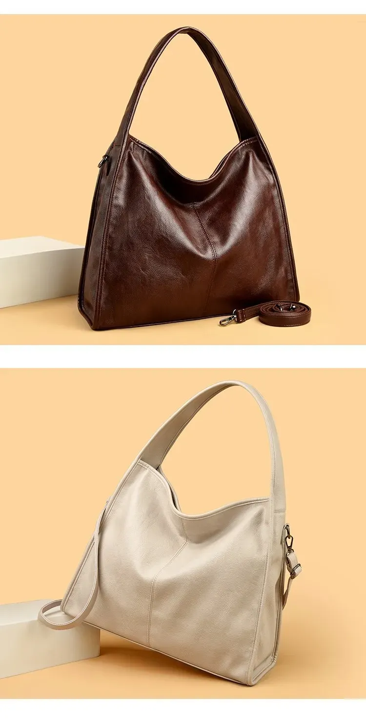 Tas Selempang Wanita Bahan PU Sintetis Polos Warna Hitam Model Hobo Tali Panjang Harga Grosir