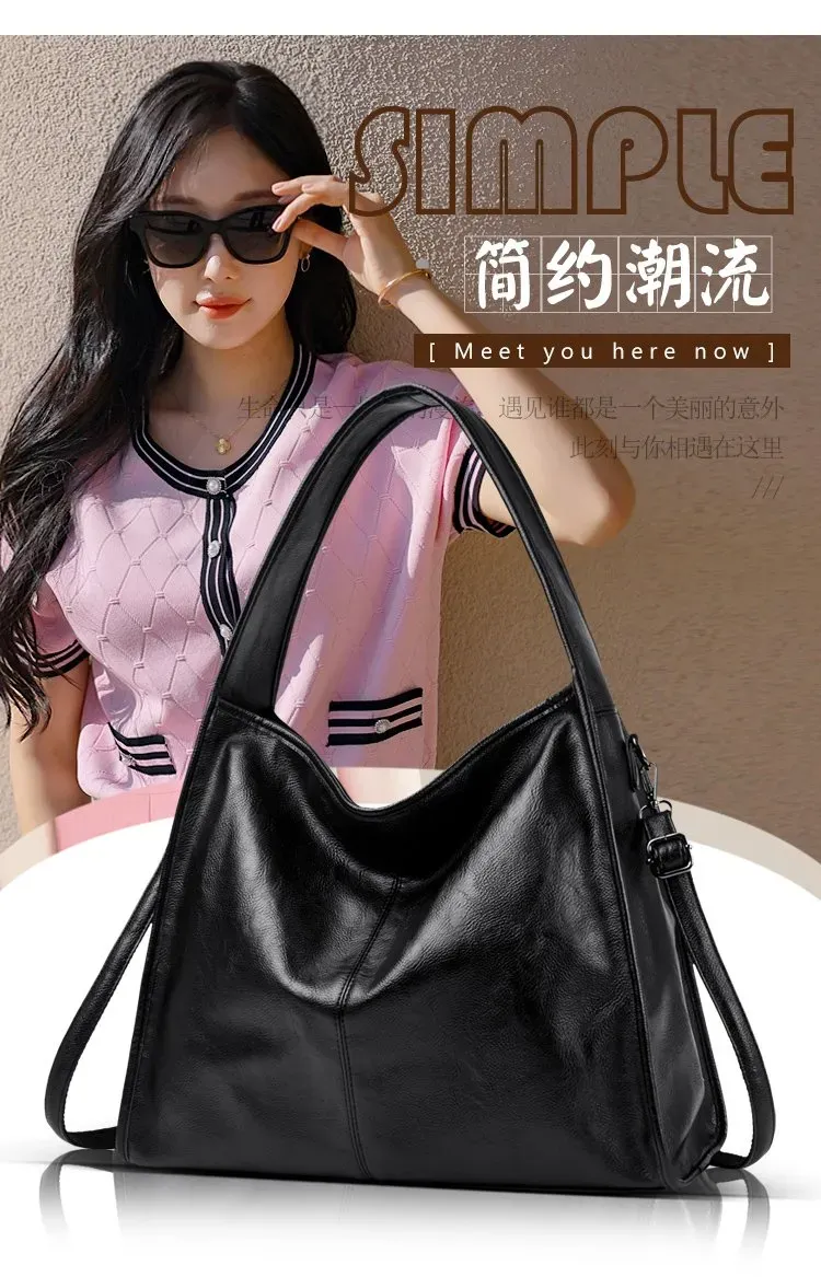 Tas Selempang Wanita Bahan PU Sintetis Polos Warna Hitam Model Hobo Tali Panjang Harga Grosir