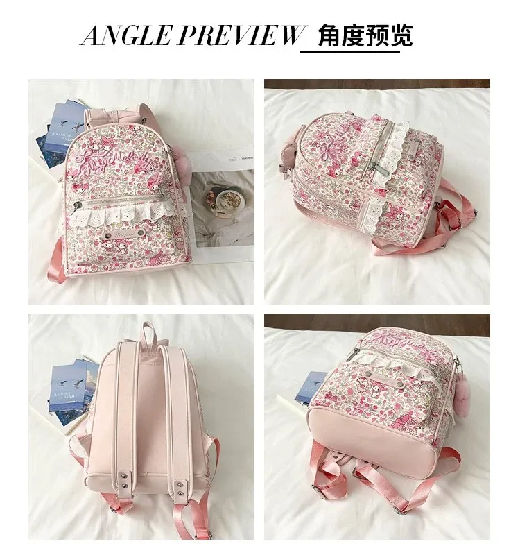 Tas Ransel Wanita Bahan PU Sintetis Motif Floral Warna Pink Bentuk Kotak Tali Grosir Import
