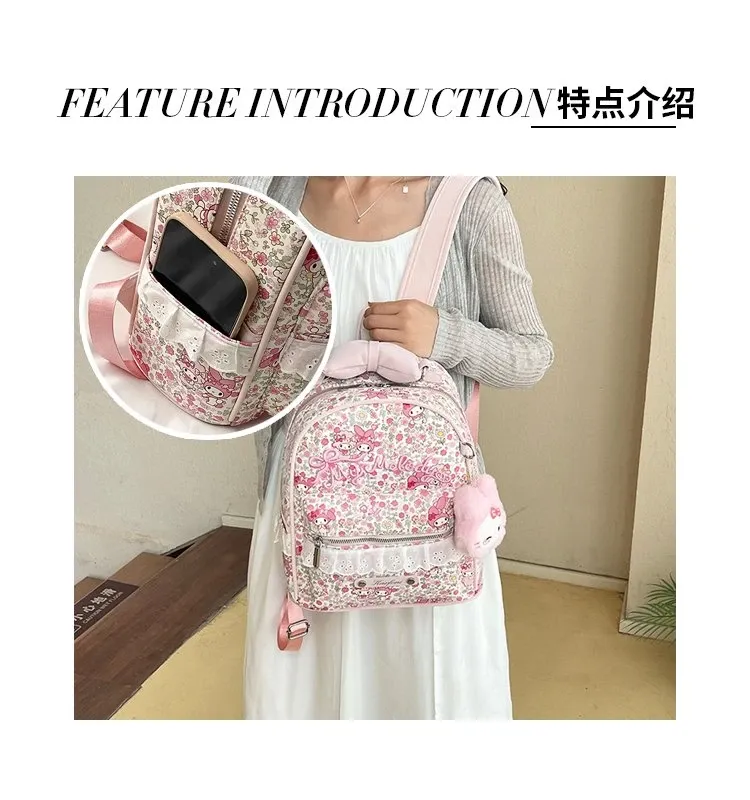 Tas Ransel Wanita Bahan PU Sintetis Motif Floral Warna Pink Bentuk Kotak Tali Grosir Import