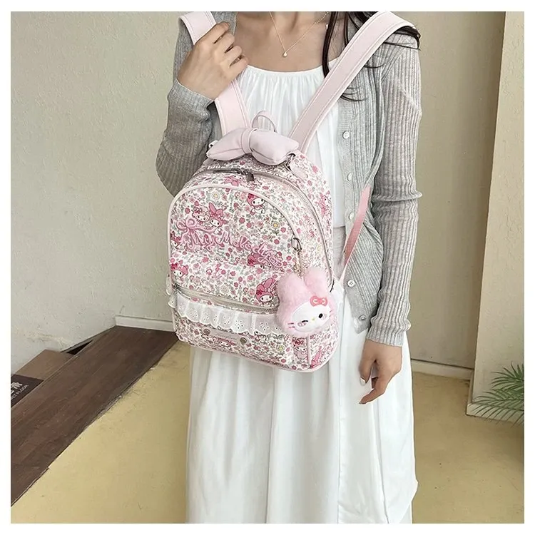 Tas Ransel Wanita Bahan PU Sintetis Motif Floral Warna Pink Bentuk Kotak Tali Grosir Import