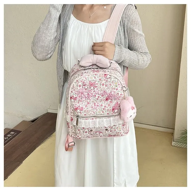 Tas Ransel Wanita Bahan PU Sintetis Motif Floral Warna Pink Bentuk Kotak Tali Grosir Import
