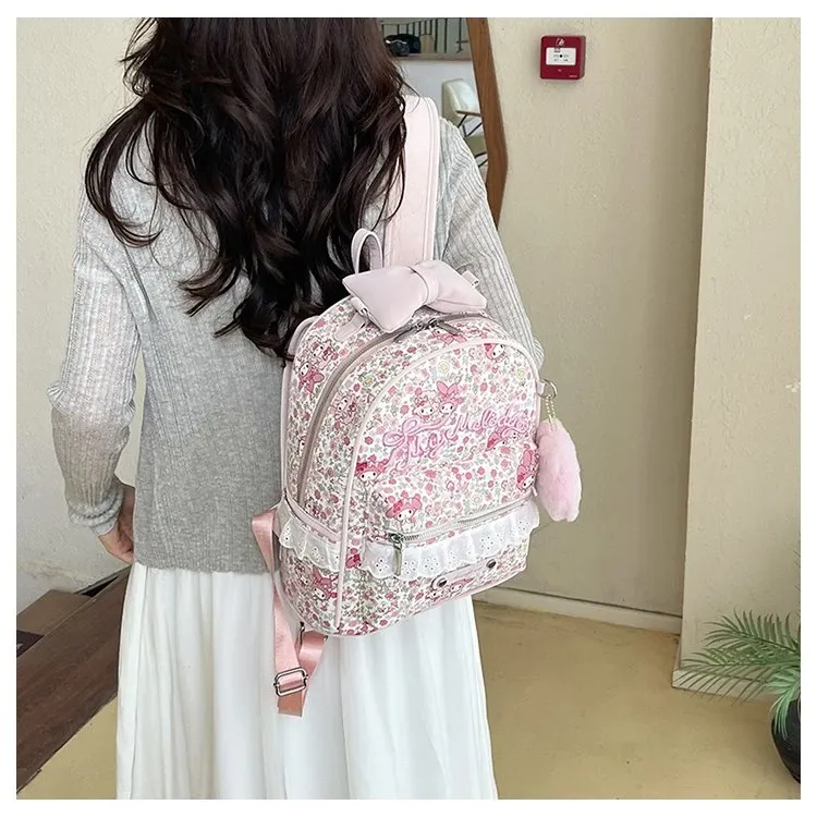 Tas Ransel Wanita Bahan PU Sintetis Motif Floral Warna Pink Bentuk Kotak Tali Grosir Import