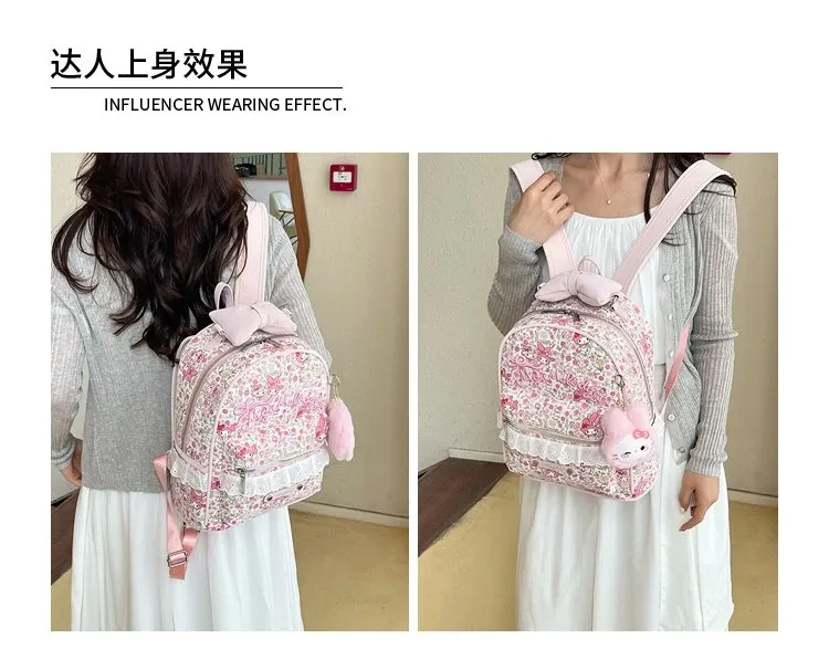 Tas Ransel Wanita Bahan PU Sintetis Motif Floral Warna Pink Bentuk Kotak Tali Grosir Import