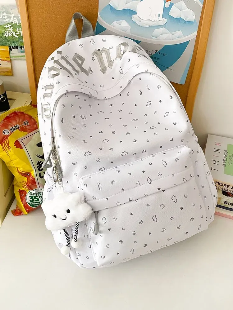 Tas Ransel Wanita Bahan Nylon Polos Warna Putih Bentuk Kotak Tali Lebar Pilihan Reseller