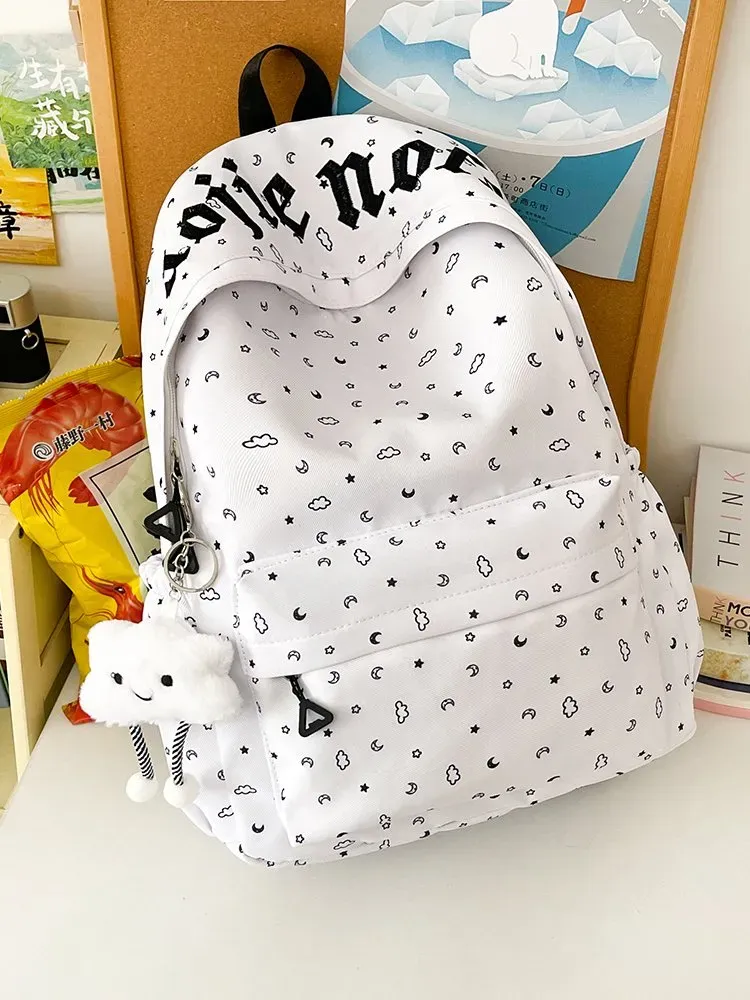 Tas Ransel Wanita Bahan Nylon Polos Warna Putih Bentuk Kotak Tali Lebar Pilihan Reseller