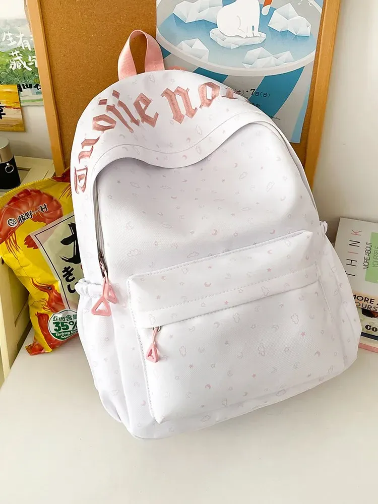 Tas Ransel Wanita Bahan Nylon Polos Warna Putih Bentuk Kotak Tali Lebar Pilihan Reseller