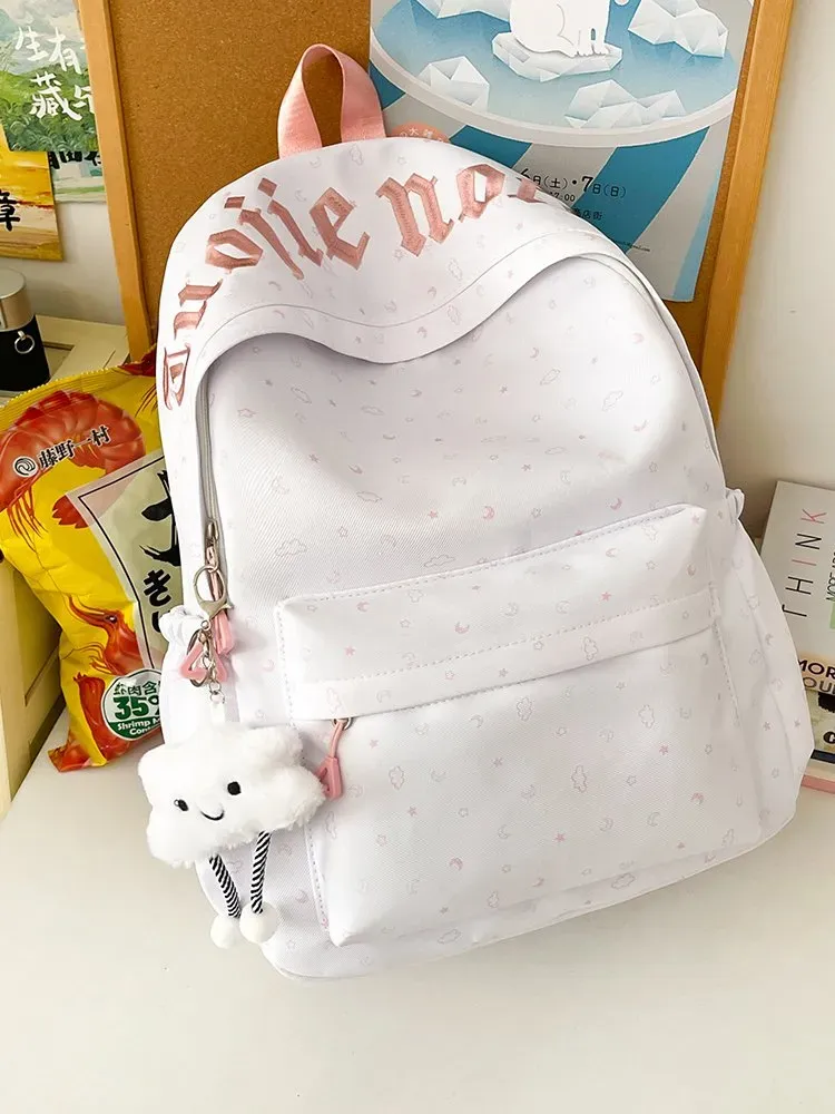 Tas Ransel Wanita Bahan Nylon Polos Warna Putih Bentuk Kotak Tali Lebar Pilihan Reseller