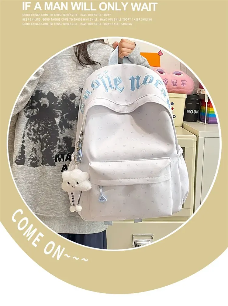 Tas Ransel Wanita Bahan Nylon Polos Warna Putih Bentuk Kotak Tali Lebar Pilihan Reseller