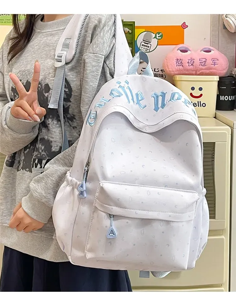 Tas Ransel Wanita Bahan Nylon Polos Warna Putih Bentuk Kotak Tali Lebar Pilihan Reseller