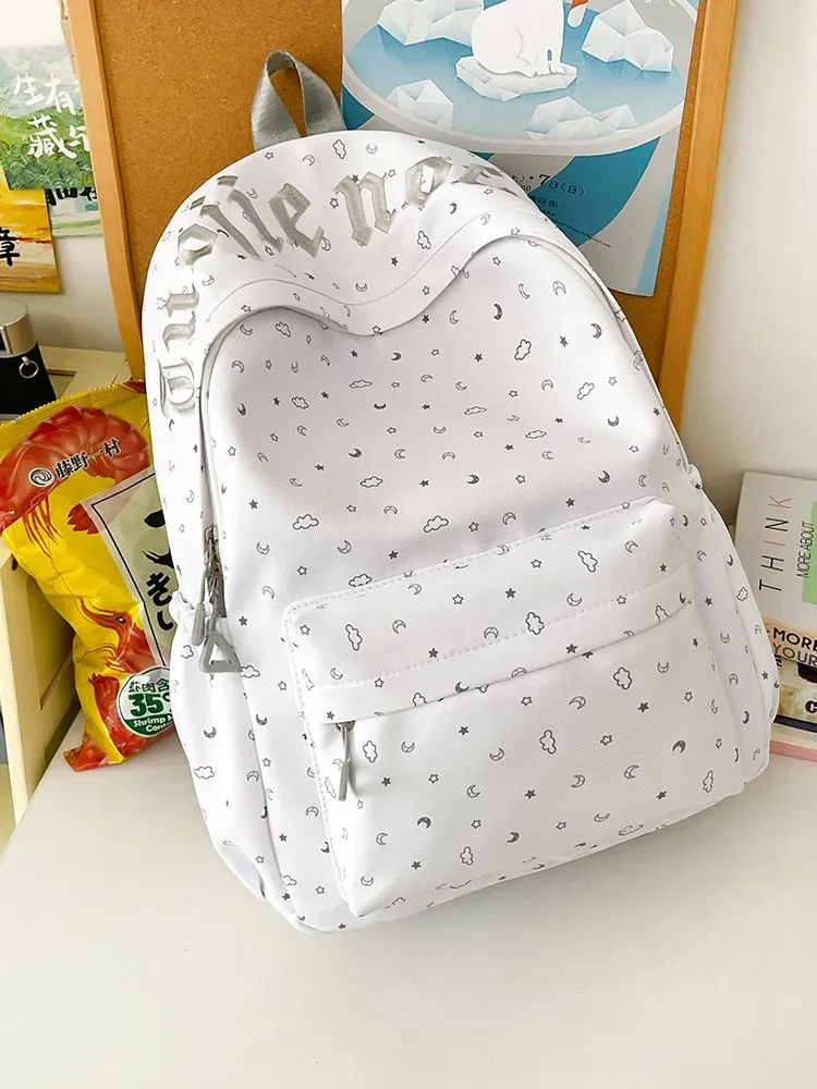 Tas Ransel Wanita Bahan Nylon Polos Warna Putih Bentuk Kotak Tali Lebar Pilihan Reseller