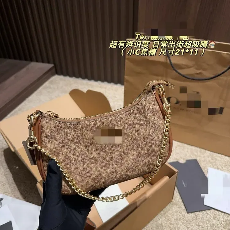 Tas Selempang Wanita Bahan PU Sintetis Motif Print Warna Cokelat Bentuk Crescent Grosir Import