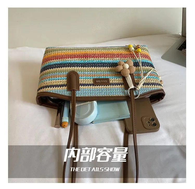 Tas Selempang Wanita Bahan PU Sintetis Motif Strip Bentuk Kotak Tali Panjang Grosir Import