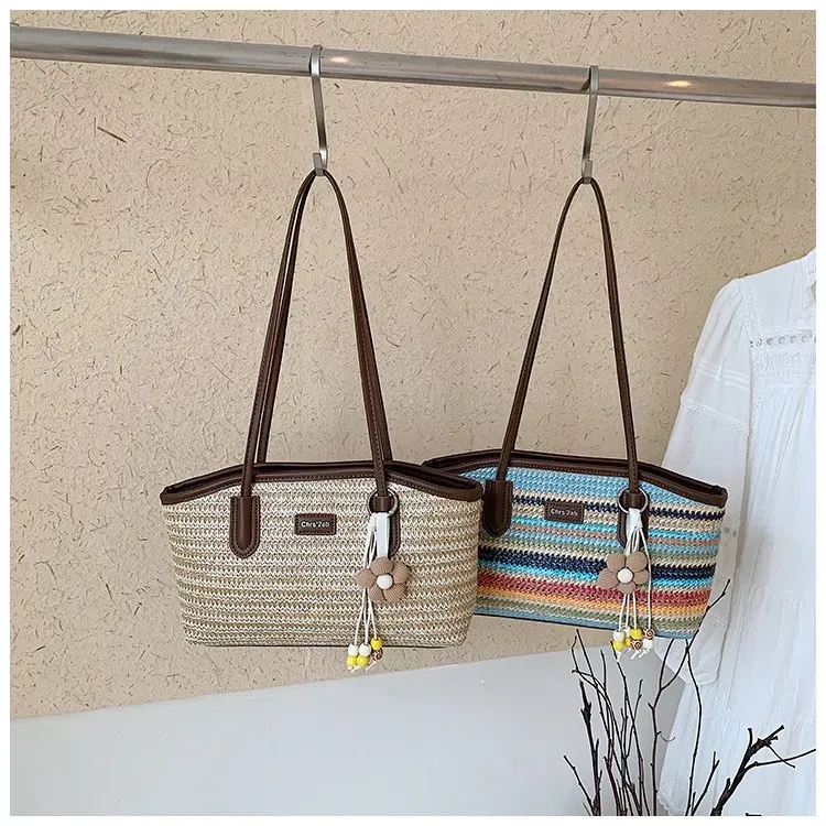 Tas Selempang Wanita Bahan PU Sintetis Motif Strip Bentuk Kotak Tali Panjang Grosir Import