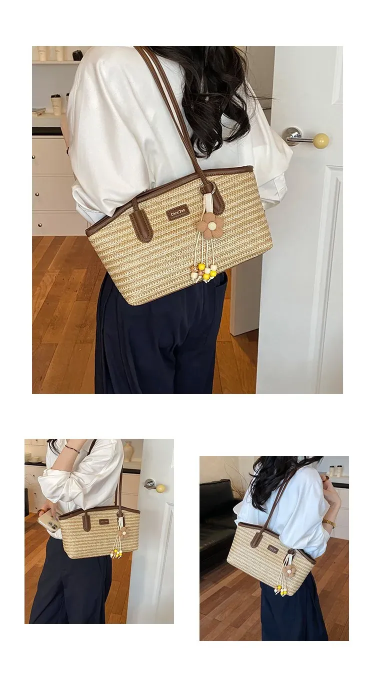 Tas Selempang Wanita Bahan PU Sintetis Motif Strip Bentuk Kotak Tali Panjang Grosir Import