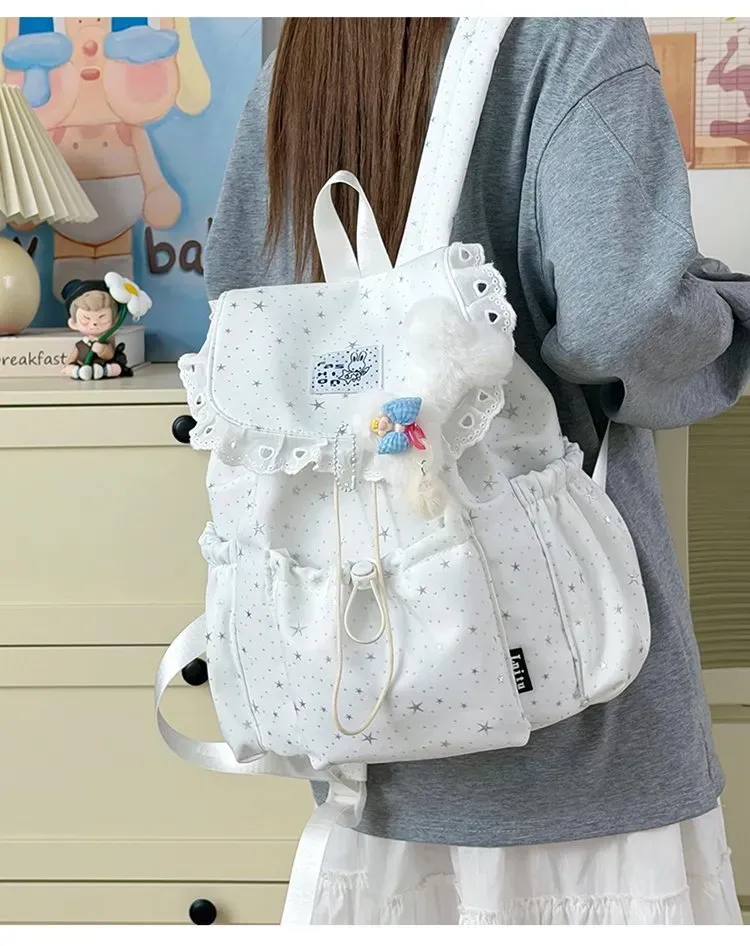 Tas Ransel Wanita Bahan Nylon Motif Print Warna Biru Bentuk Kotak Tali Lebar Model Import