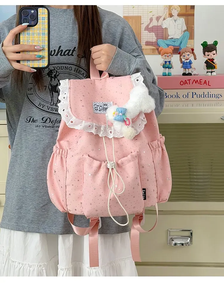Tas Ransel Wanita Bahan Nylon Motif Print Warna Biru Bentuk Kotak Tali Lebar Model Import