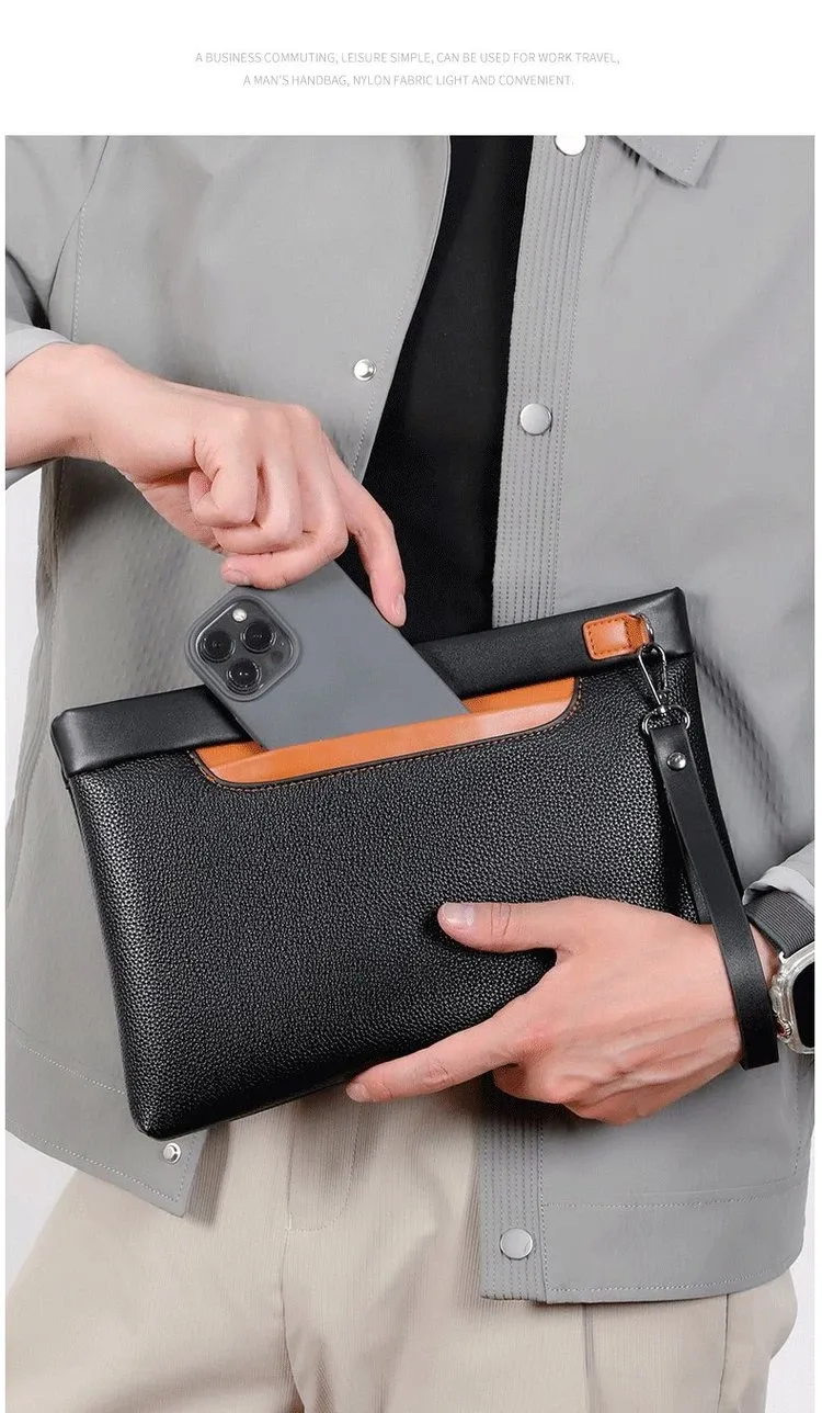Tas Selempang Pria Bahan PU Sintetis Polos Warna Hitam Bentuk Kotak Tali Rantai Grosir Import