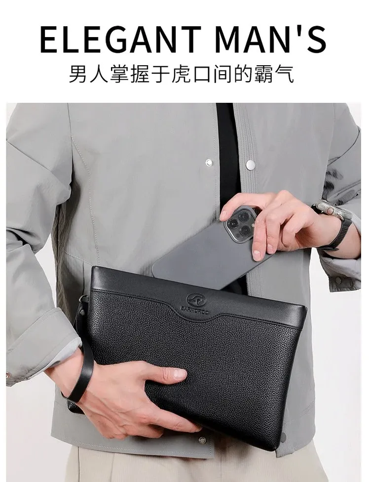 Tas Selempang Pria Bahan PU Sintetis Polos Warna Hitam Bentuk Kotak Tali Rantai Grosir Import