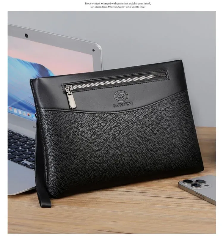 Tas Selempang Pria Bahan PU Sintetis Polos Warna Hitam Bentuk Kotak Tali Serut Grosir Import