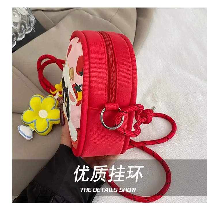 Tas Selempang Wanita Bahan PU Sintetis Motif Print Warna Merah Bentuk Kotak Tali Pilihan