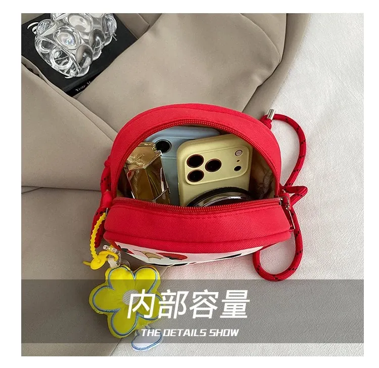 Tas Selempang Wanita Bahan PU Sintetis Motif Print Warna Merah Bentuk Kotak Tali Pilihan