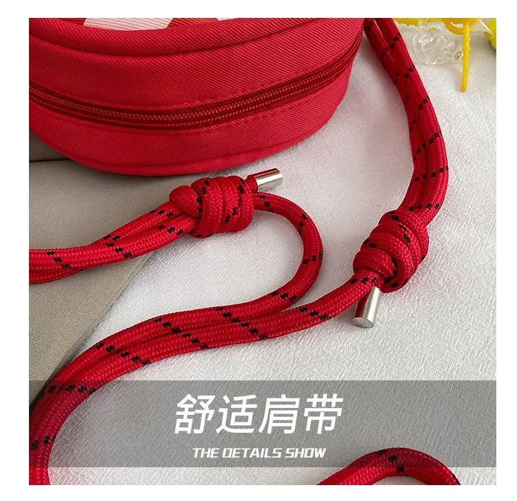 Tas Selempang Wanita Bahan PU Sintetis Motif Print Warna Merah Bentuk Kotak Tali Pilihan