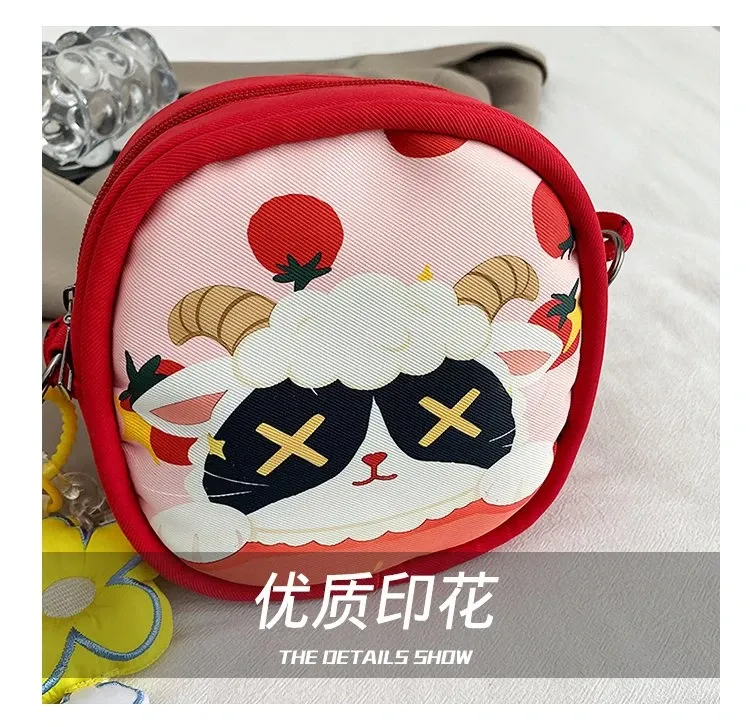 Tas Selempang Wanita Bahan PU Sintetis Motif Print Warna Merah Bentuk Kotak Tali Pilihan
