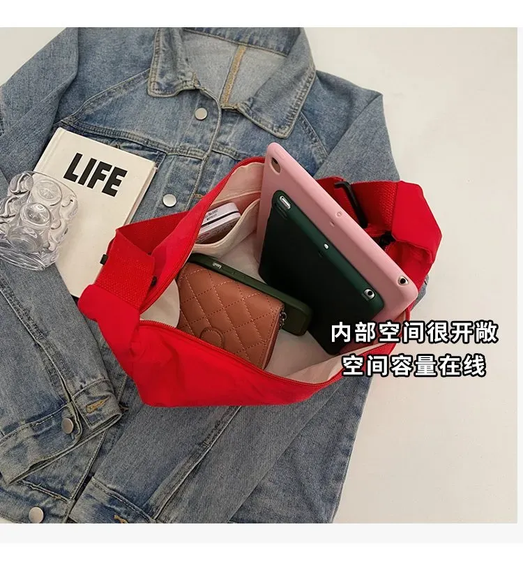 Tas Selempang Wanita Bahan PU Sintetis Polos Warna Merah Model Hobo Tali Lebar Grosir Import