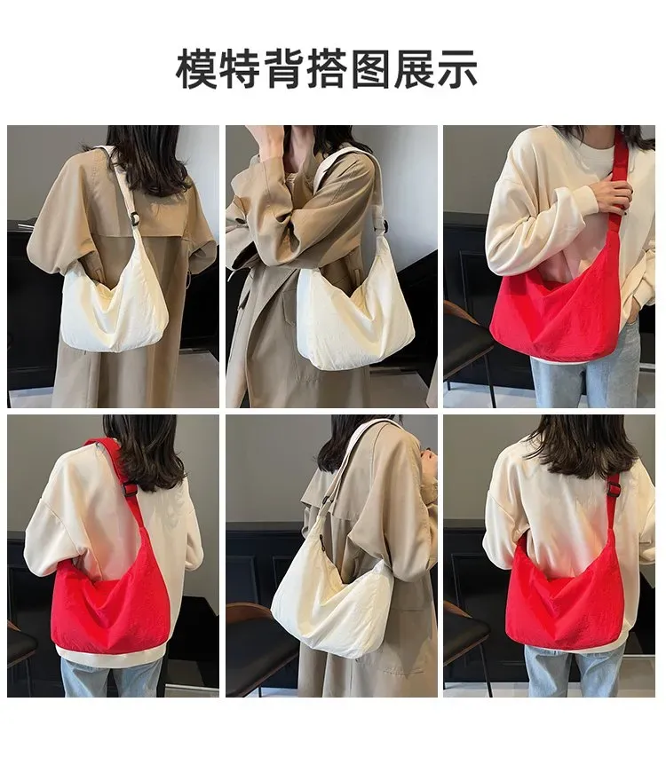 Tas Selempang Wanita Bahan PU Sintetis Polos Warna Merah Model Hobo Tali Lebar Grosir Import