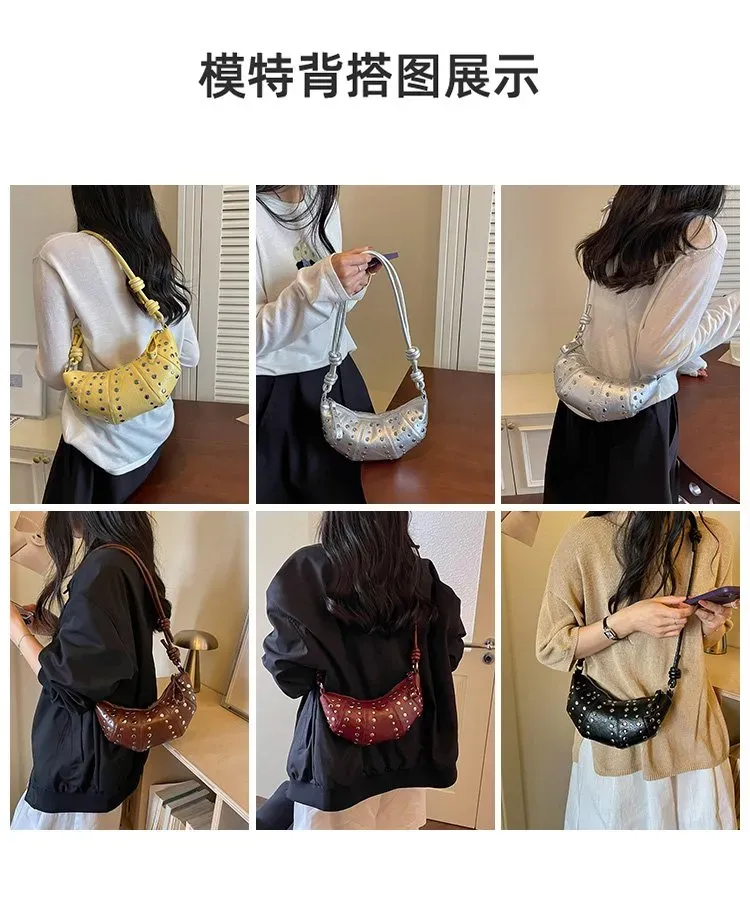 Tas Selempang Wanita Bahan PU Sintetis Motif Print Warna Hitam Bentuk Crescent Resleting