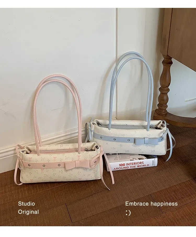Tas Selempang Wanita Bahan PU Sintetis Motif Print Warna Pink Bentuk Kotak Tali untuk Toko