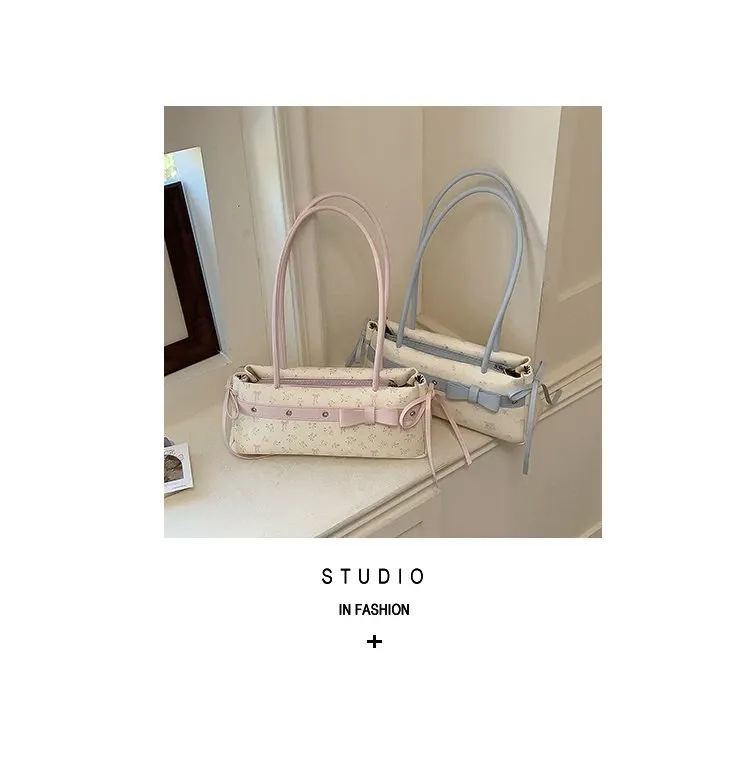 Tas Selempang Wanita Bahan PU Sintetis Motif Print Warna Pink Bentuk Kotak Tali untuk Toko