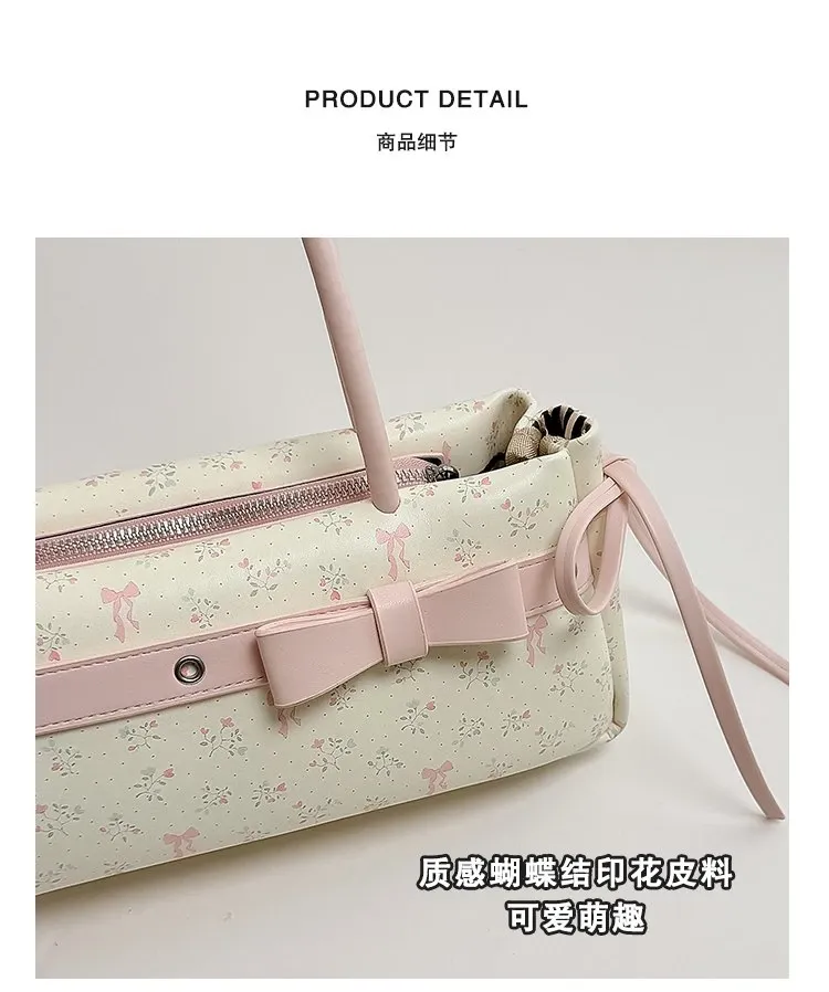 Tas Selempang Wanita Bahan PU Sintetis Motif Print Warna Pink Bentuk Kotak Tali untuk Toko