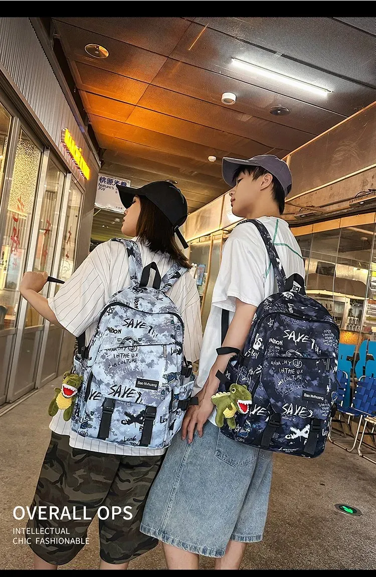 Tas Ransel Wanita Bahan Oxford Motif Print Warna Hitam Bentuk Kotak Tali Lebar Grosir Import