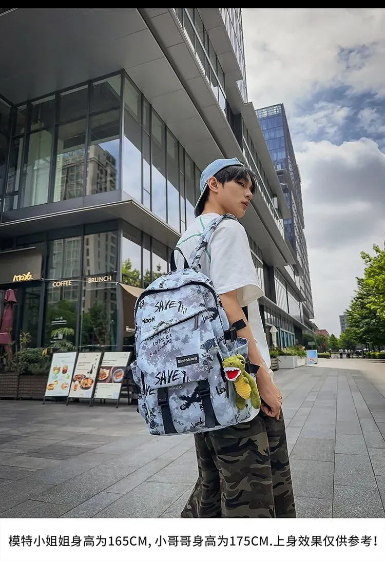 Tas Ransel Wanita Bahan Oxford Motif Print Warna Hitam Bentuk Kotak Tali Lebar Grosir Import