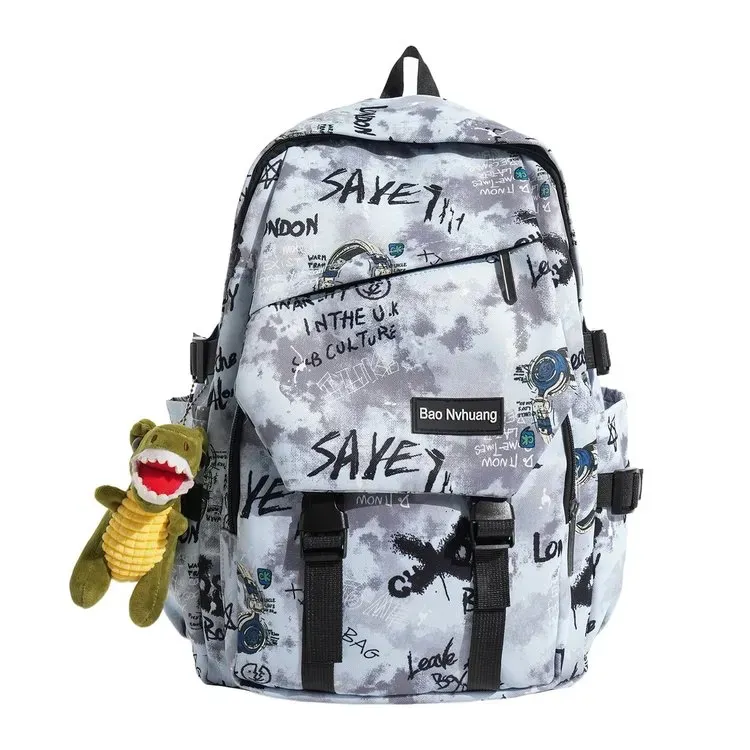 Tas Ransel Wanita Bahan Oxford Motif Print Warna Hitam Bentuk Kotak Tali Lebar Grosir Import