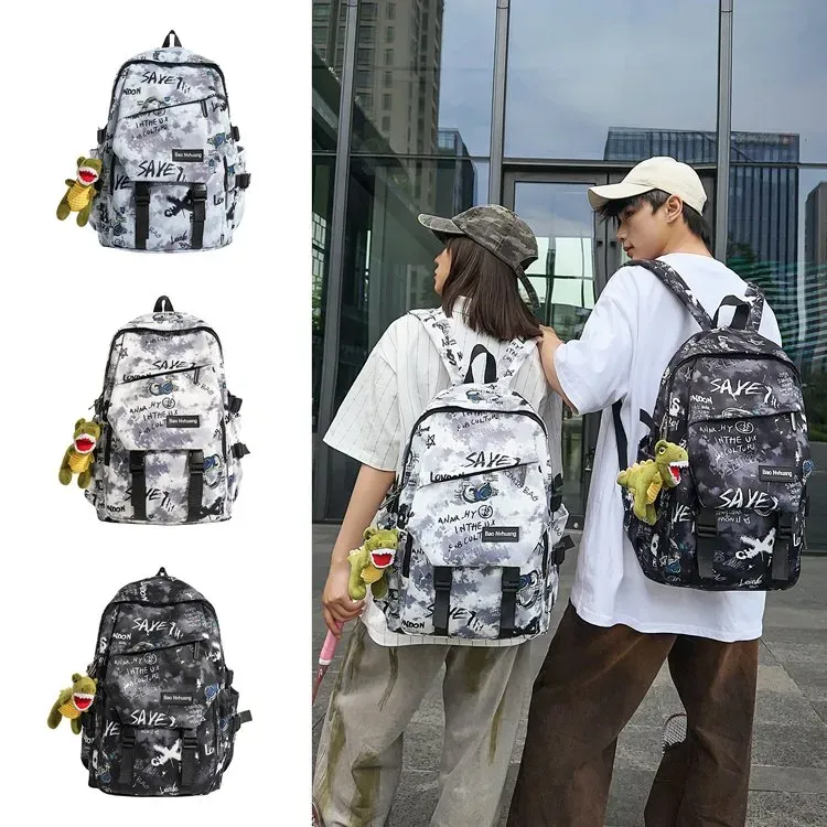 Tas Ransel Wanita Bahan Oxford Motif Print Warna Hitam Bentuk Kotak Tali Lebar Grosir Import
