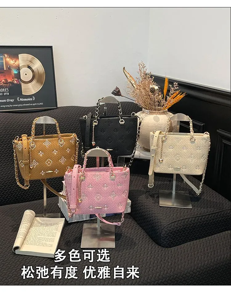 Tas Selempang Wanita Bahan PU Sintetis Motif Print Warna Putih Bentuk Kotak Tali