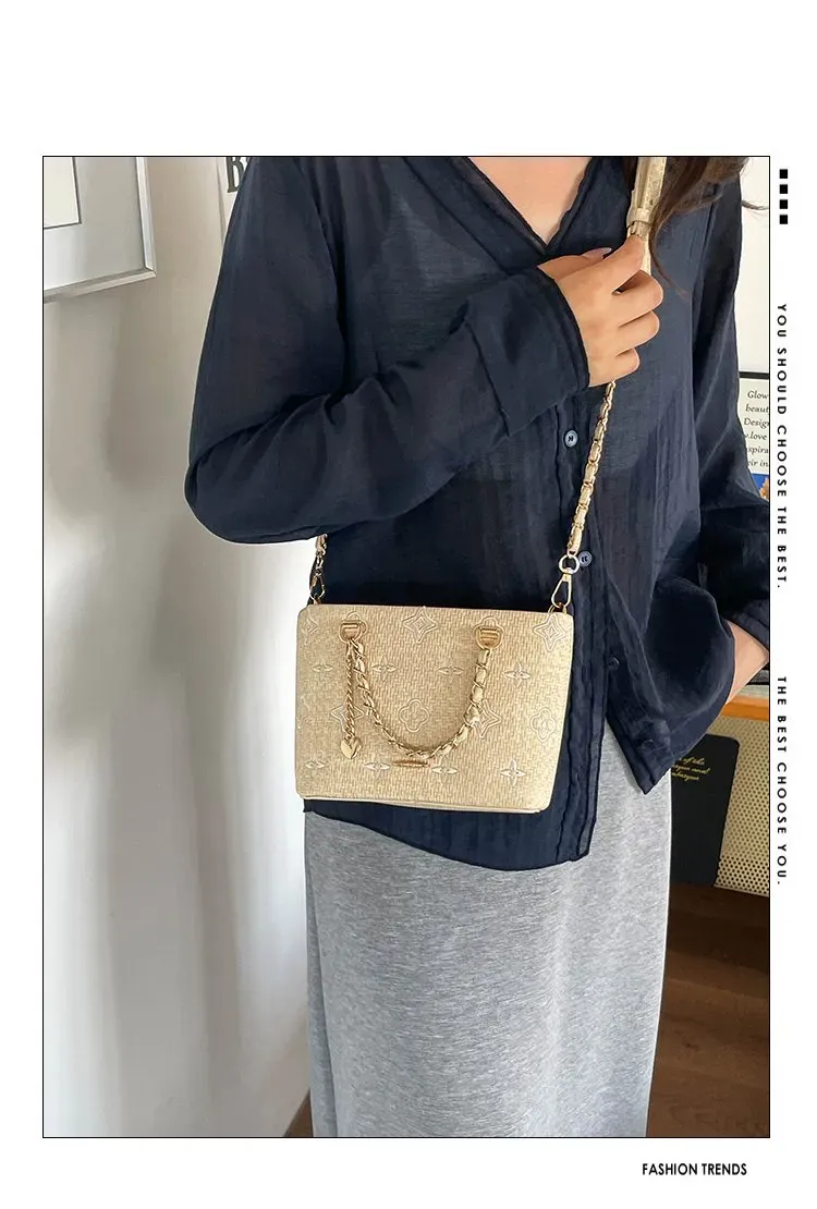 Tas Selempang Wanita Bahan PU Sintetis Motif Print Warna Putih Bentuk Kotak Tali