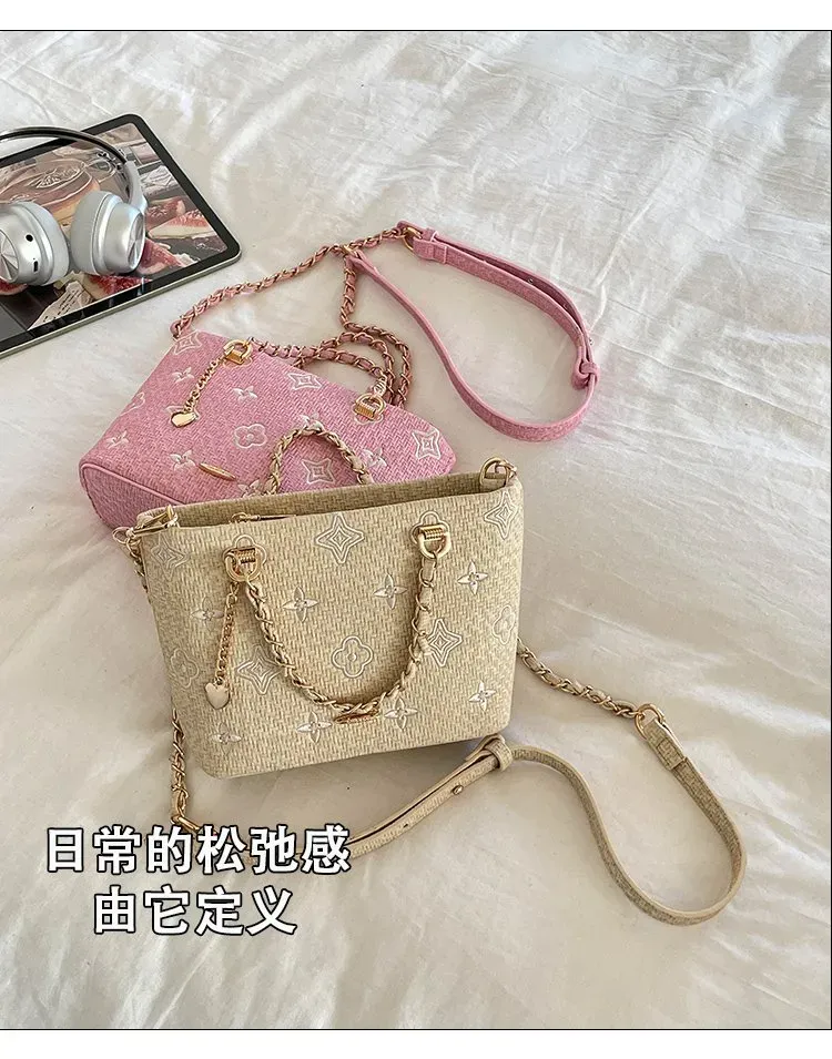 Tas Selempang Wanita Bahan PU Sintetis Motif Print Warna Putih Bentuk Kotak Tali