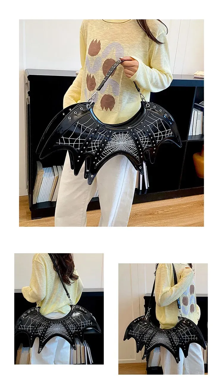 Tas Selempang Wanita Bahan PU Sintetis Motif Spider Web Warna Hitam Bentuk Bulat Grosir Import