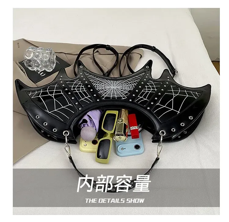 Tas Selempang Wanita Bahan PU Sintetis Motif Spider Web Warna Hitam Bentuk Bulat Grosir Import