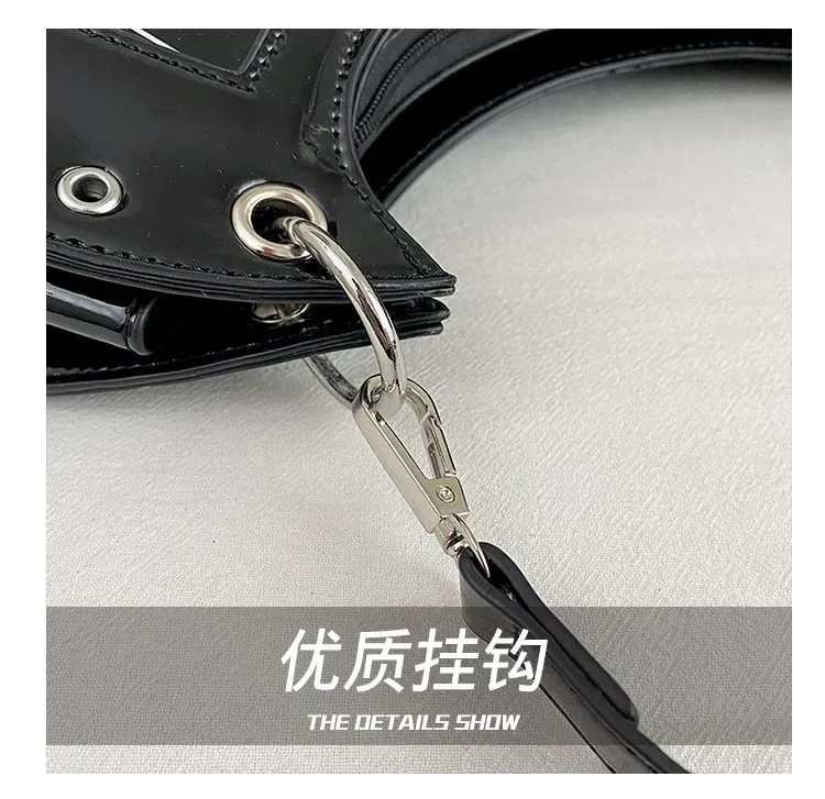 Tas Selempang Wanita Bahan PU Sintetis Motif Spider Web Warna Hitam Bentuk Bulat Grosir Import