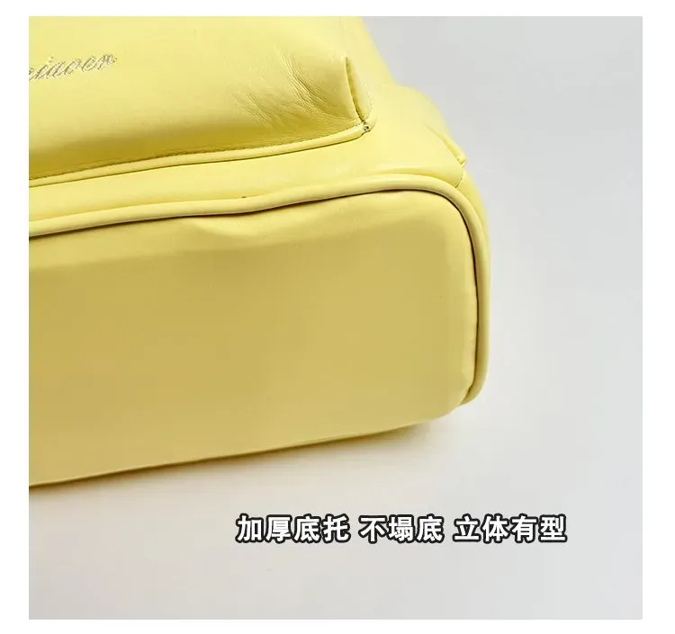 Tas Ransel Wanita Bahan PU Sintetis Polos Warna Kuning Bentuk Kotak Tali Lebar Grosir Import