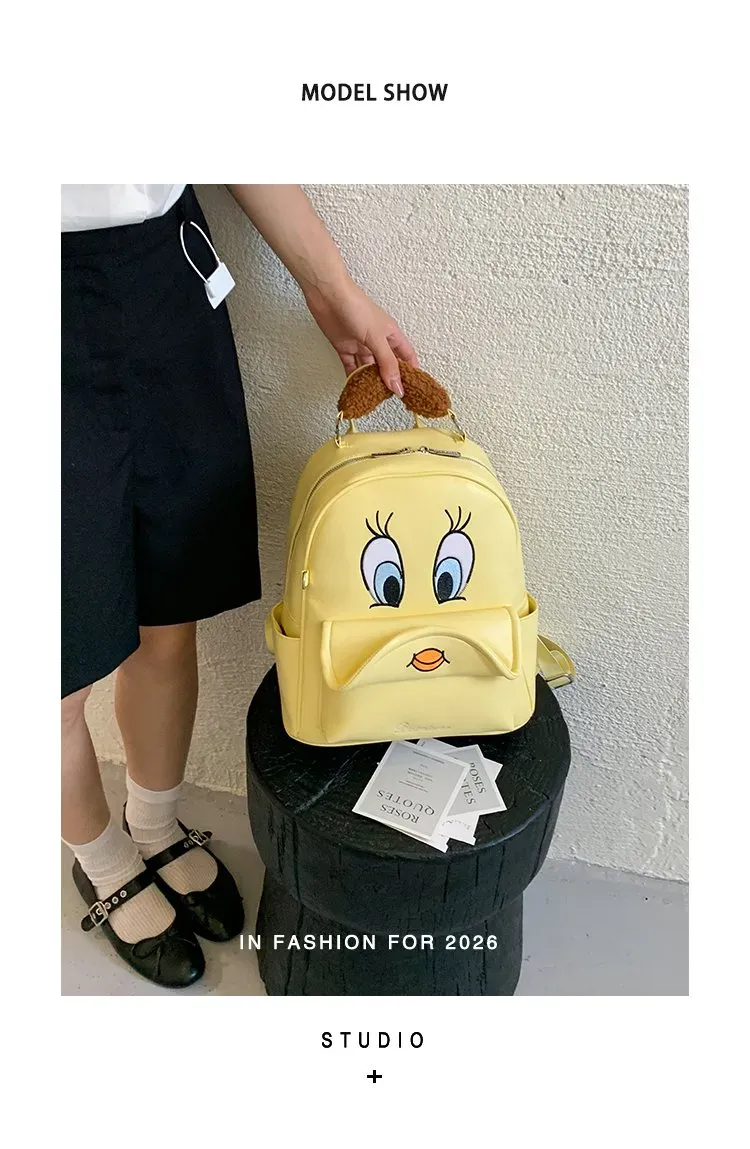 Tas Ransel Wanita Bahan PU Sintetis Polos Warna Kuning Bentuk Kotak Tali Lebar Grosir Import
