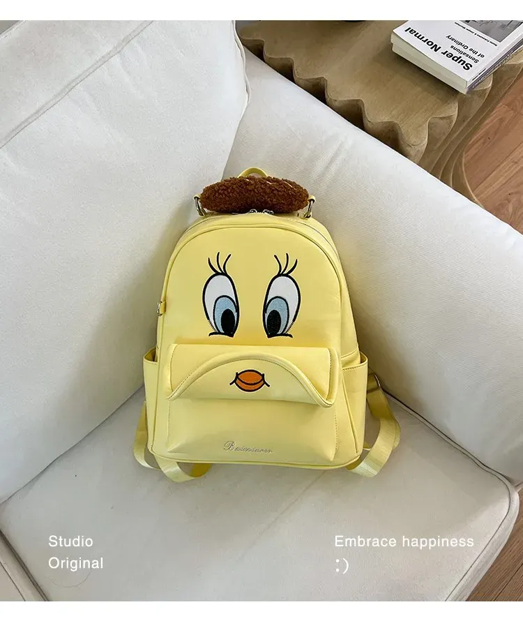 Tas Ransel Wanita Bahan PU Sintetis Polos Warna Kuning Bentuk Kotak Tali Lebar Grosir Import
