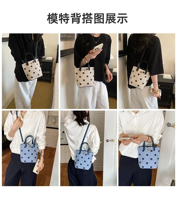 Tas Selempang Wanita Bahan PU Sintetis Motif Polkadot Bentuk Kotak Tali Panjang untuk Toko