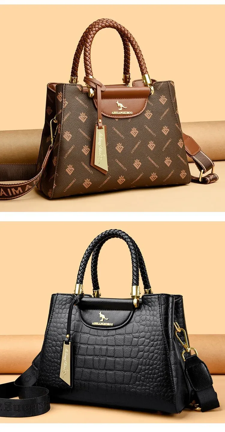 Tas Selempang Wanita Bahan PU Sintetis Model Quilted Warna Hitam Bentuk Kotak Warna Cokelat